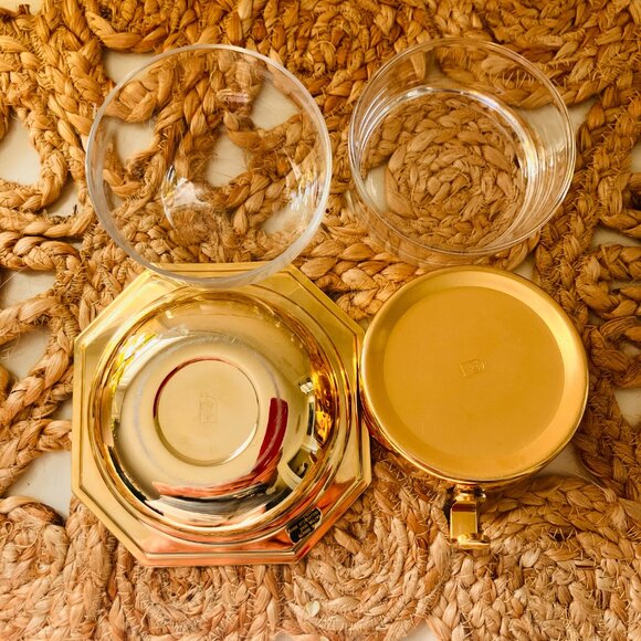 Vintage Made In Italy Gold Plated Brass Covered Butter Dish and Jam Pot - Picture 10 of 12